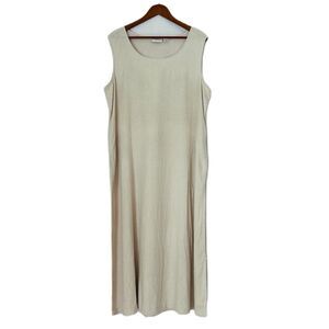 The Vermont Country Store Dress Women XL Khaki Sleeveless Pullover Linen Cotton